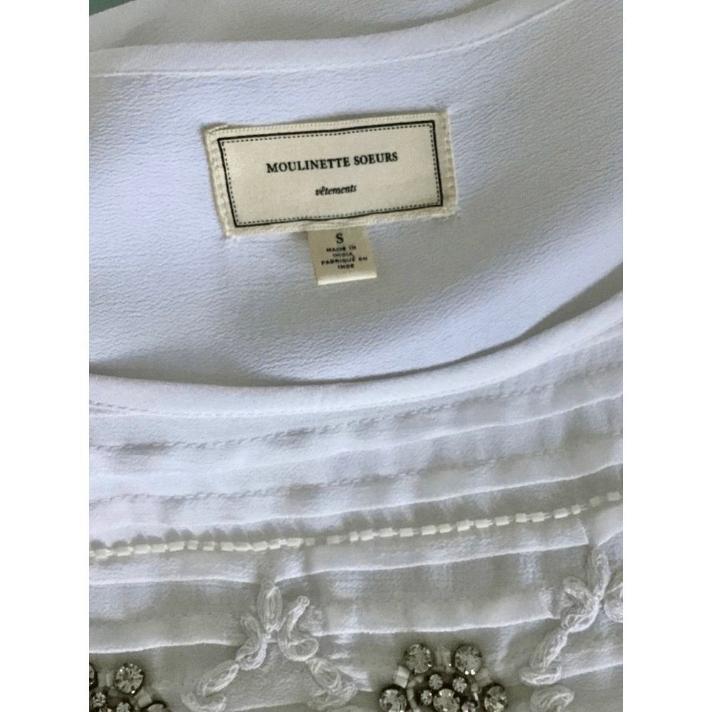 Anthropologie Moulinette Soeurs Womens S Calla Lily Rhinestone Pleated White Sho - Picture 10 of 10